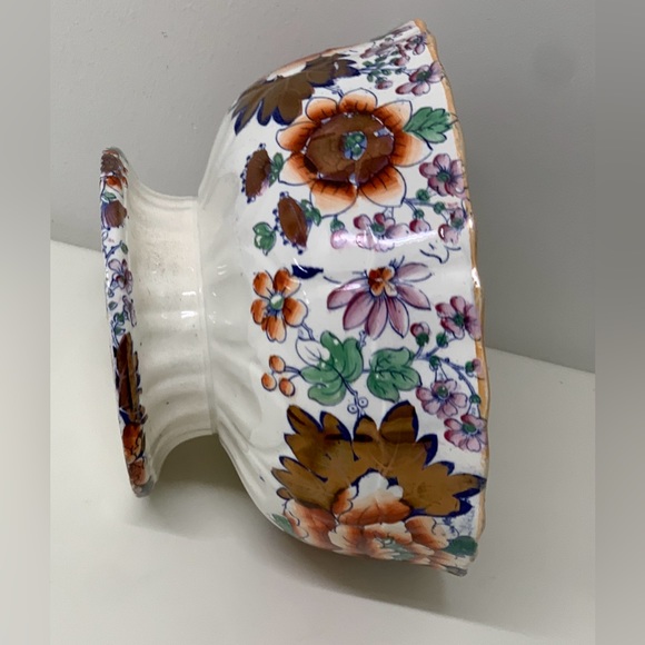 19th Century Antique Gaudy Welsh Embossed Design Scalloped Pedestal Footed Bowl - Picture 5 of 16